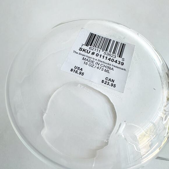 Starbucks Clear Glass Mug 16 oz Modern Minimalist New w/ Sticker Siren Logo - Picture 2 of 5